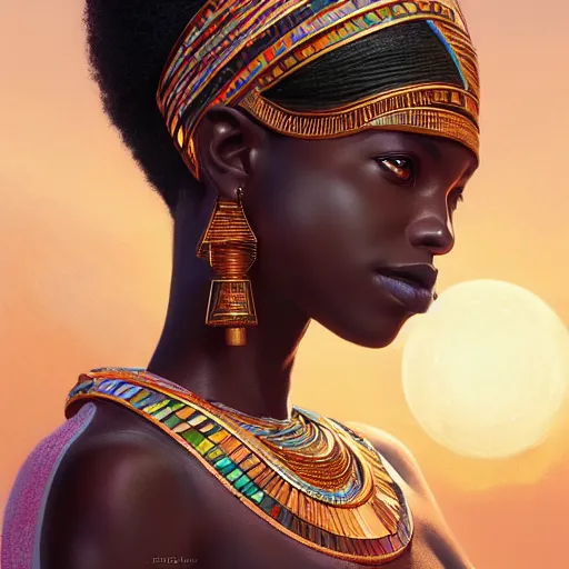 Prompt: highly detailed portrait of an african egyptian goddess, stephen bliss, unreal engine, fantasy art by greg rutkowski, loish, rhads, ferdinand knab, makoto shinkai and lois van baarle, ilya kuvshinov, rossdraws, tom bagshaw, global illumination, radiant light, detailed and intricate environment