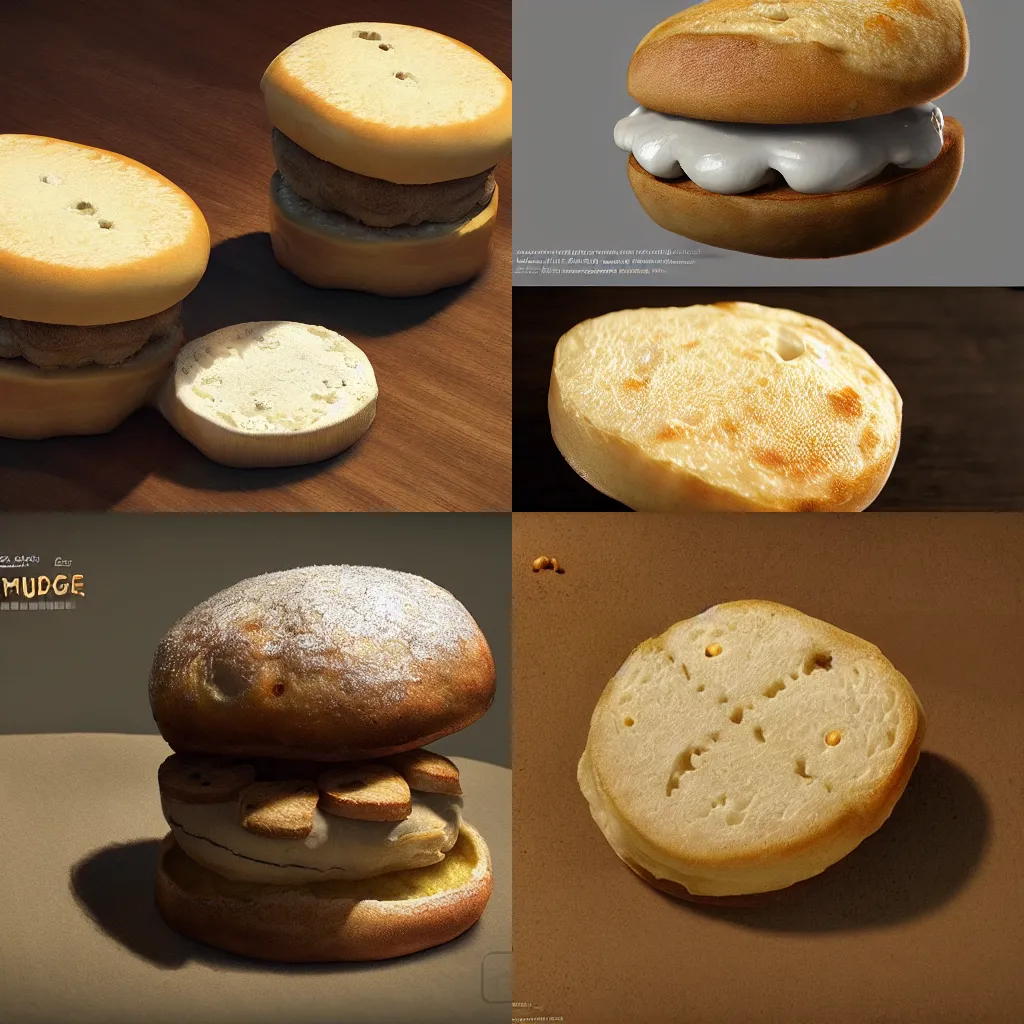 Prompt: an english muffin with holes, epic, cinematic, very detailed, cgsociety