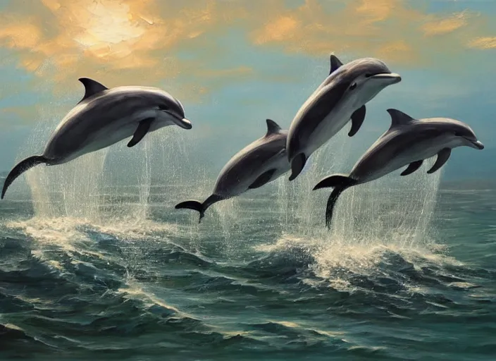 Prompt: dolphin swimming, oil painting by jama jurabaev, extremely detailed, brush hard, artstation, for aaa game, high quality, brush stroke