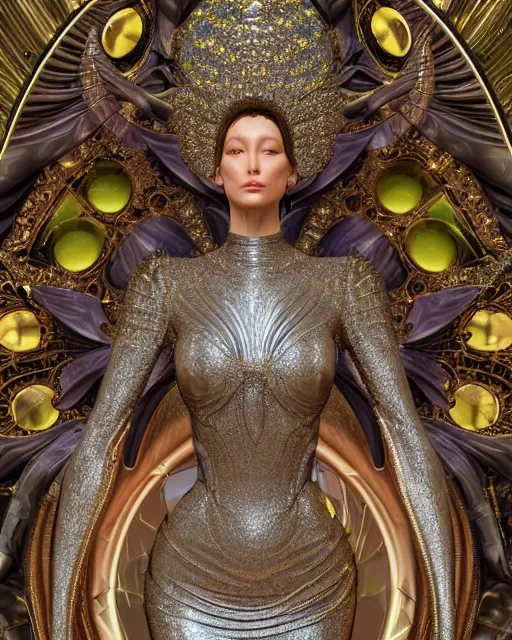 Image similar to a highly detailed metahuman 4 k close up render of an alien goddess bella hadid monument renaissance in iris van herpen dress schiaparelli in diamonds crystals swarovski and jewelry iridescent in style of alphonse mucha gustav klimt trending on artstation made in unreal engine 4