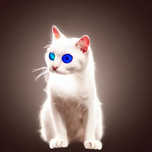 Prompt: a white cat, glowing inferno eyes,black background, hyper realistic