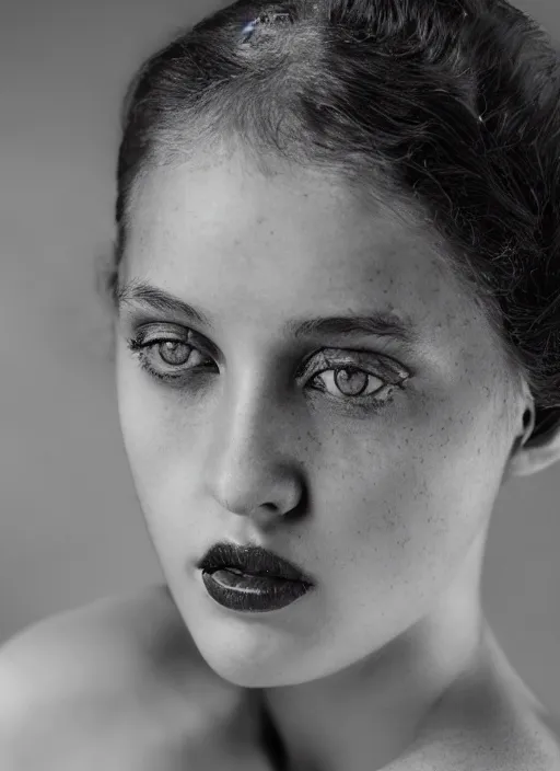 Image similar to 1 9 0 0 s, close up portrait of black eye beauty girl, depth of field, zeiss lens, detailed, symmetrical, centered, fashion photo shoot, by annie leibovitz and steve mccurry, david lazar, jimmy nelsson, breathtaking, 8 k resolution, extremely detailed, beautiful shot, artistic, hyperrealistic, beautiful face, octane render