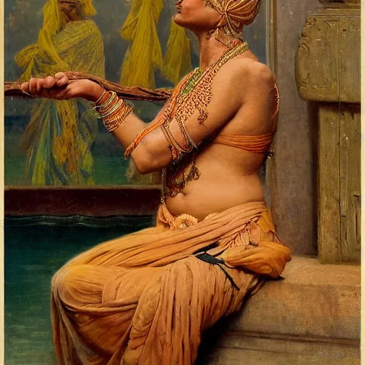 Prompt: detailed full body of hindu traditional woman with blindfolded by cloths secretly old people are watching her, girl graceful,, painting by gaston bussiere, craig mullins, j. c. leyendecker, lights, art by ernst haeckel, john william godward, hammershøi,,