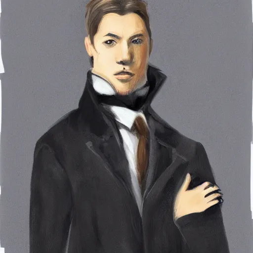 Image similar to a husky gentleman wearing a black jacket, art station