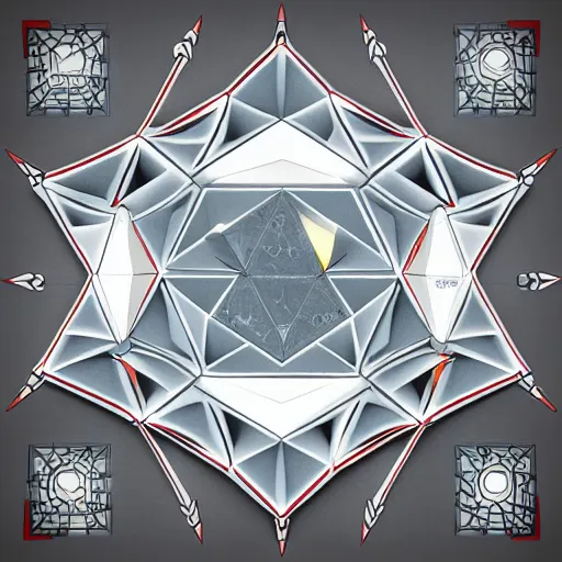 Image similar to a 3 d render of a pentagonal board game board covered in illumaniti illustrations. conspiracy theories, in the style of gravity falls, digital art - w 7 6 8