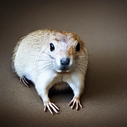 Image similar to singular animal that is white Prairie dog cross white pig cross white ferret, studio photography