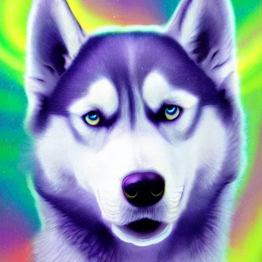 Prompt: a siberian husky, as aurora borealis, airbrush painting