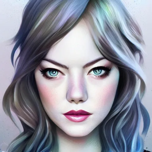 Prompt: emma stone portrait ross tran, disney princess, glamorous, attractive, stylish make up, highlights, character art, digital illustration, semirealism, realistic shaded perfect face, soft and blurry