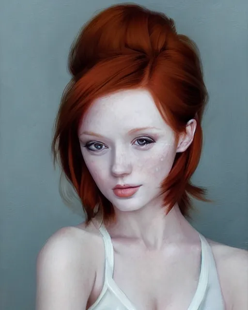Image similar to portrait of a redhead woman with her cat, girl cute-fine-face, pretty face, realistic shaded Perfect face, fine details. Anime. realistic shaded lighting by Ilya Kuvshinov Giuseppe Dangelico Pino and Michael Garmash and Rob Rey, IAMAG premiere, aaaa achievement collection, elegant freckles, fabulous
