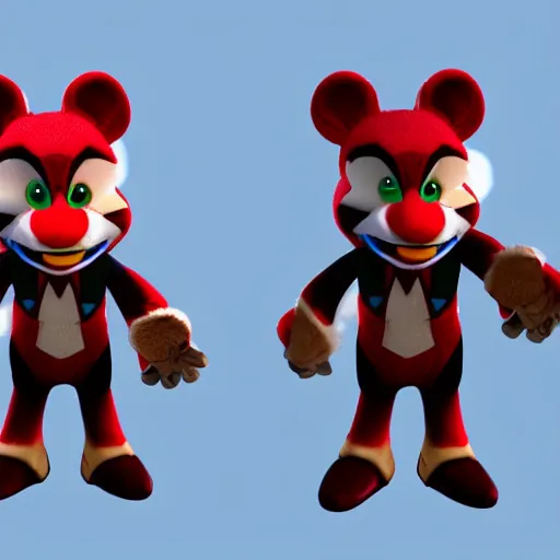 Prompt: 3d render of Chuck E. Cheese mascot, Avenger version, high quality unreal engine