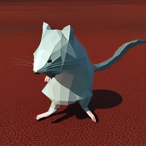 Image similar to low quality spinning rat, 3d low poly, captioned