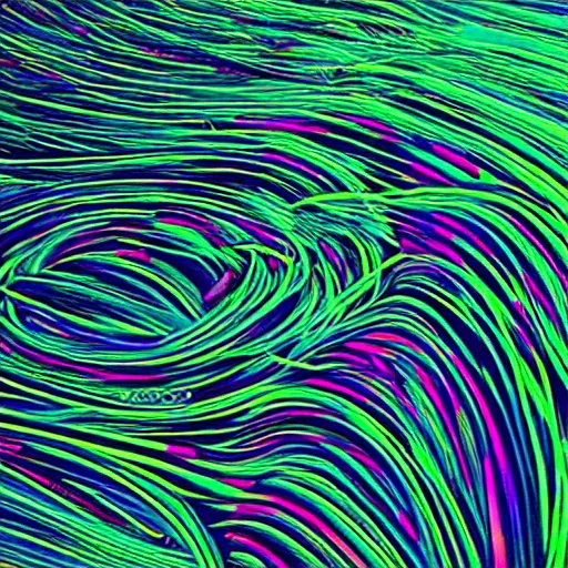 Image similar to A neon ocean at midnight. Hyper detailed.