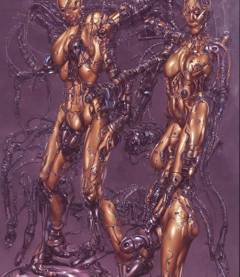 Image similar to Cthulhu cyberpunk woman, robotic, trending on artstation, by Hajime Sorayama and Boris Vallejo