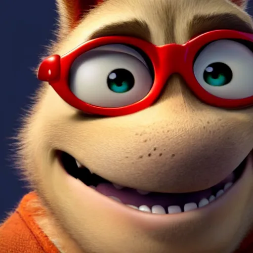 Prompt: close up portrait of a nerd guy happily announce new video, Pixar's Up character, 3D render,youtube thumbnail,flat green screen background,high resolution, high quality, detailed, zootopia, cgsociety,artstation, deviantart