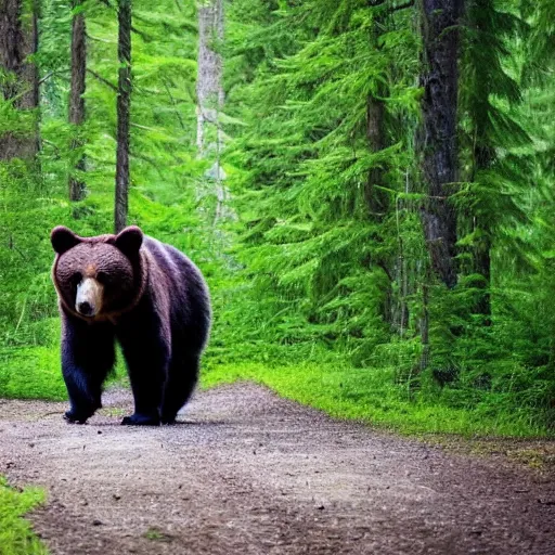 Image similar to a bear walking in the forrest. the bear is enormous