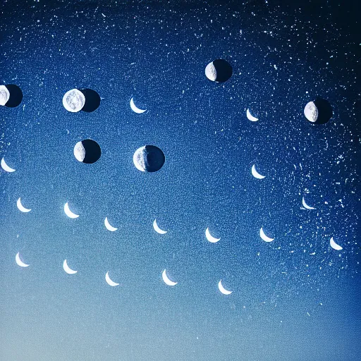 Prompt: photo of a thousand separate moons in the sky