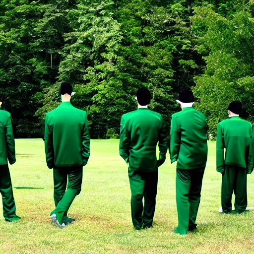 Image similar to the emerald green reapers stand in the meadow, preparing to take souls