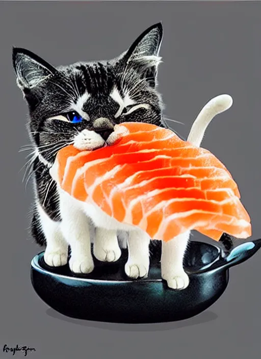 Image similar to clear photorealistic picture of adorable cats made out of sushi