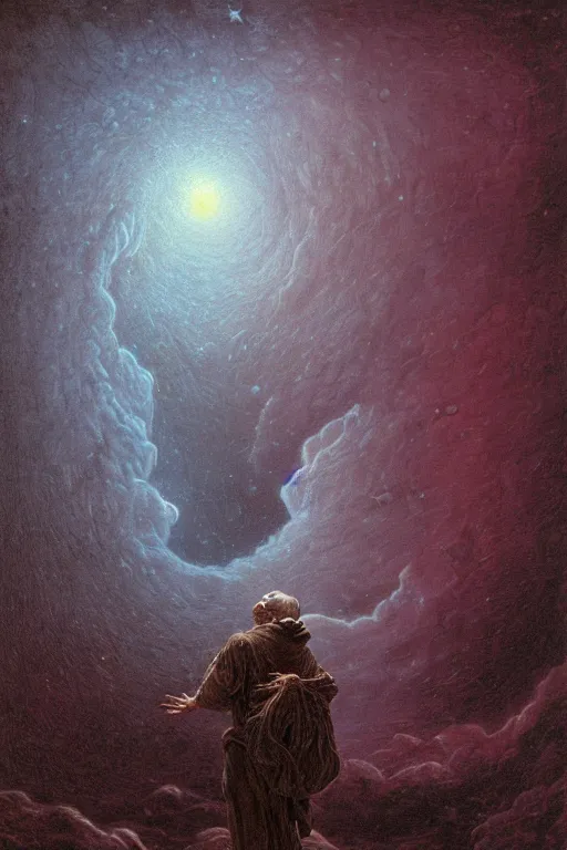 Prompt: an old man screams and a tornado is spat out of his mouth out of his mouth by artgem and les edwards, gustave dore, highly detailed, high contrast, light reflection, trippy, nebula, trending on artstation