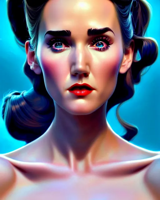 Image similar to a pin up and beautiful fashion charming dreamlke jennifer connelly, symmetrical face symmetrical eyes, character art, art by artgerm lau and wlop and and ilya kuvshinov and john singer sargent, hyperdetailed, 8 k realistic, symmetrical, frostbite 3 engine, cryengine, dof, trending on artstation, digital art