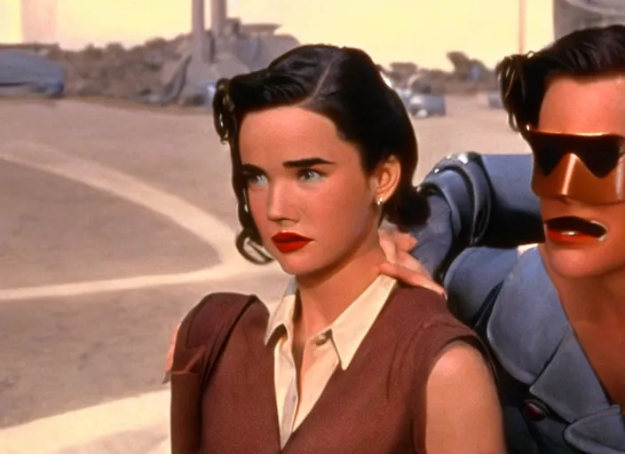 Image similar to a color movie still from the modern film the rocketeer featuring young jennifer connelly in her role as jenny blake ; color