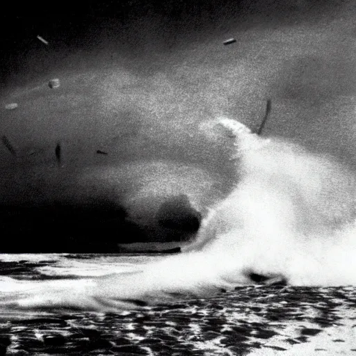 Prompt: A cinematic film still of a beach with a massive approaching shockwave.