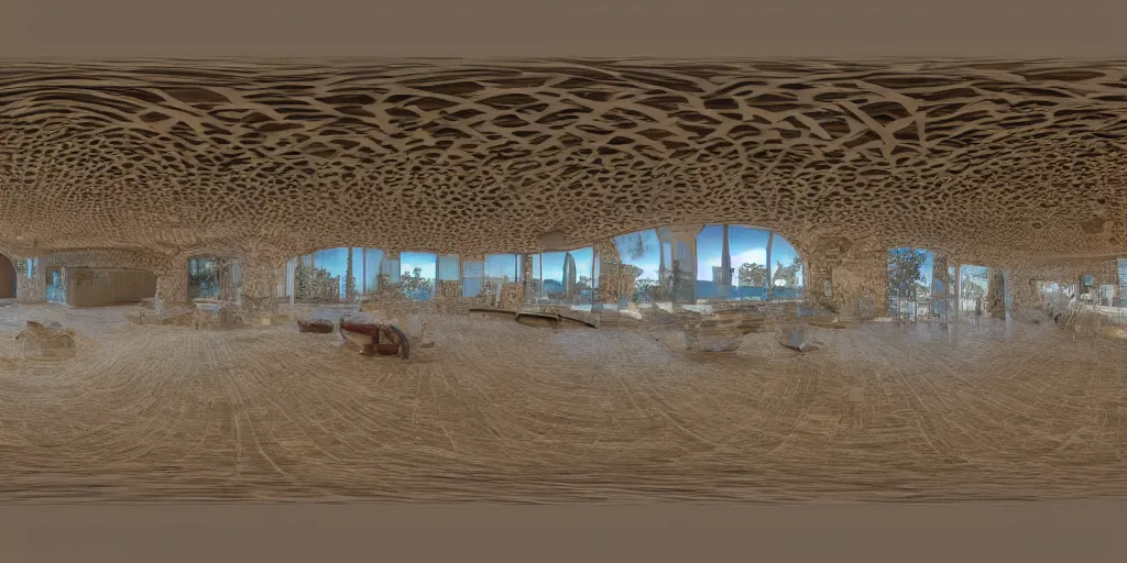 Image similar to seamless equirectangular projection of a 3 6 0 view inside a building made by gaudi