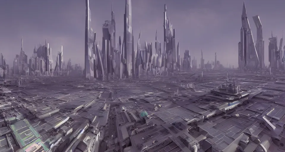 Prompt: view on futuristic city in the horizon, in style of!! angelcore, detailed, sharp, 8 k