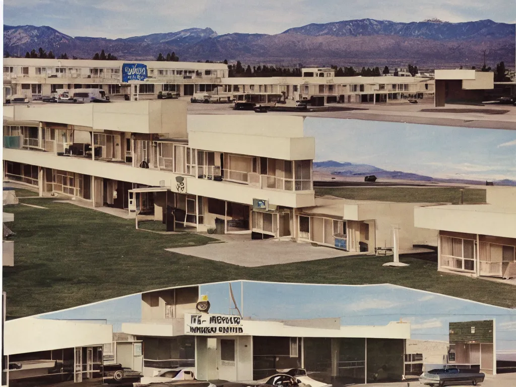 Prompt: a midcentury modern motel in reno nevada 1 9 6 7