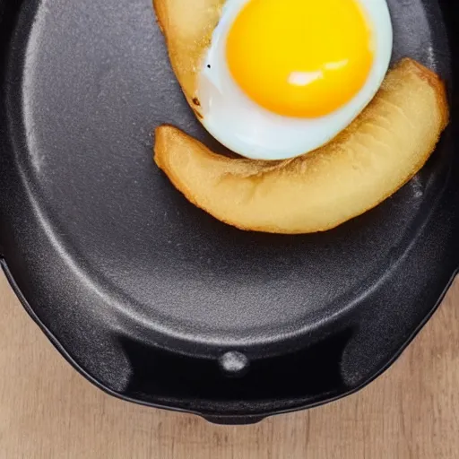 Image similar to an egg in a fry pan looking like a rubber duck