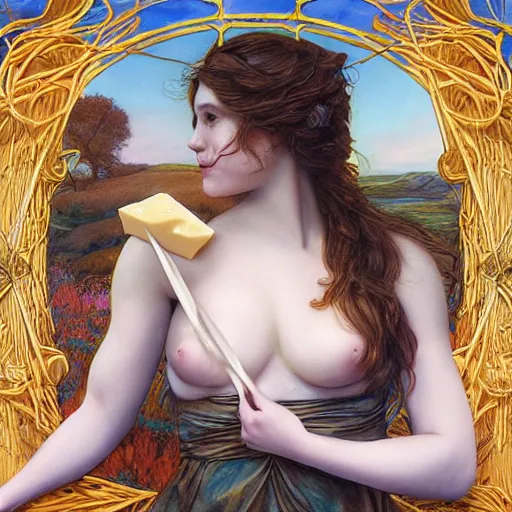 Image similar to amazing artgerm portrait of string - cheese - incident as a preraphaelite painting, collaboration with j. scott campbell and artgerm with edward burn jones