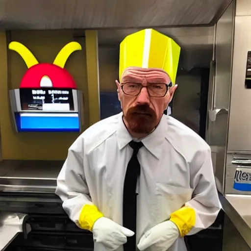 Prompt: walter white working at mcdonalds