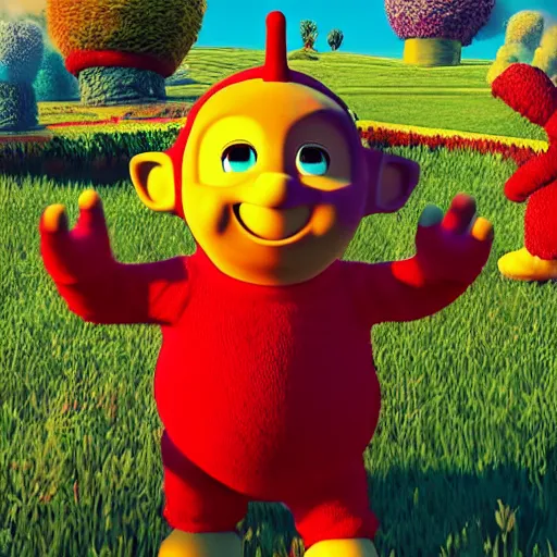 Prompt: popo from the teletubbies on the csgo map dust 2, source engine