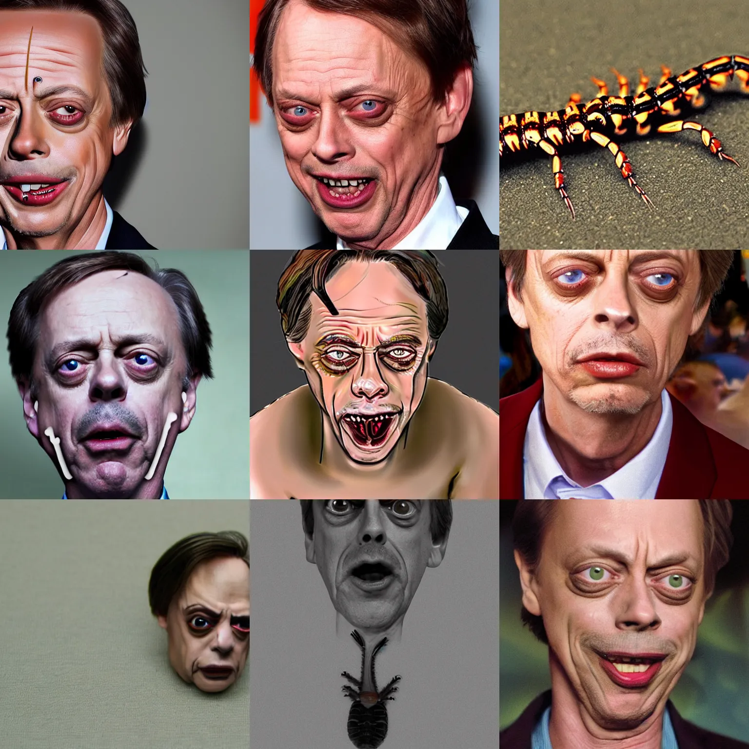 Prompt: a centipede with Steve Buscemi's face