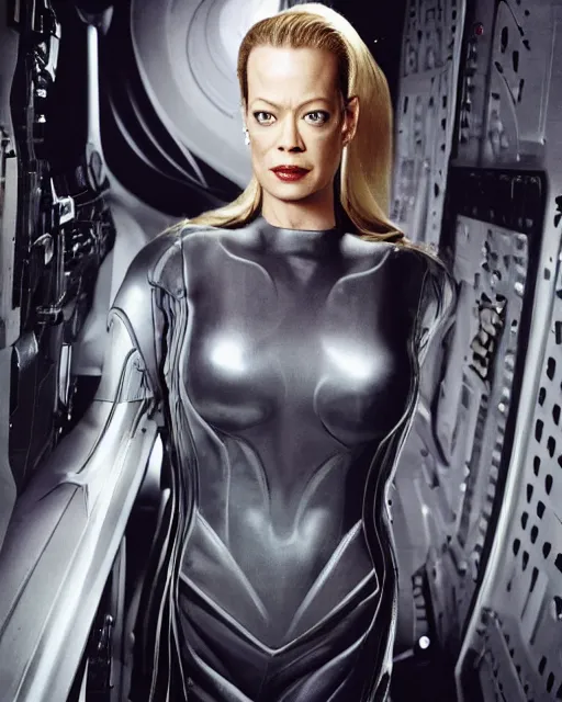 Prompt: photoshoot of actress jeri ryan as seven of nine, star trek, the borg, photoshoot in the style of annie leibovitz