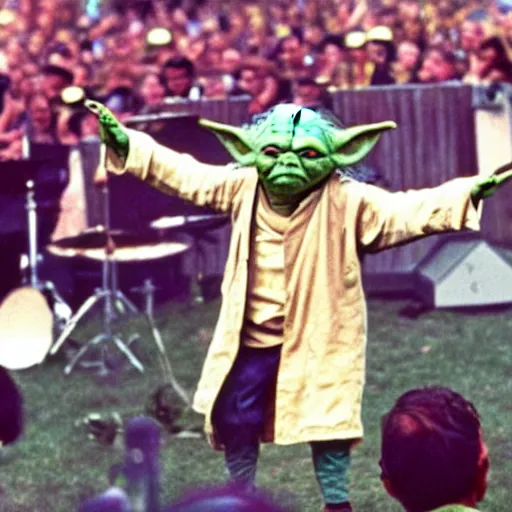 Image similar to yoda performing at woodstock