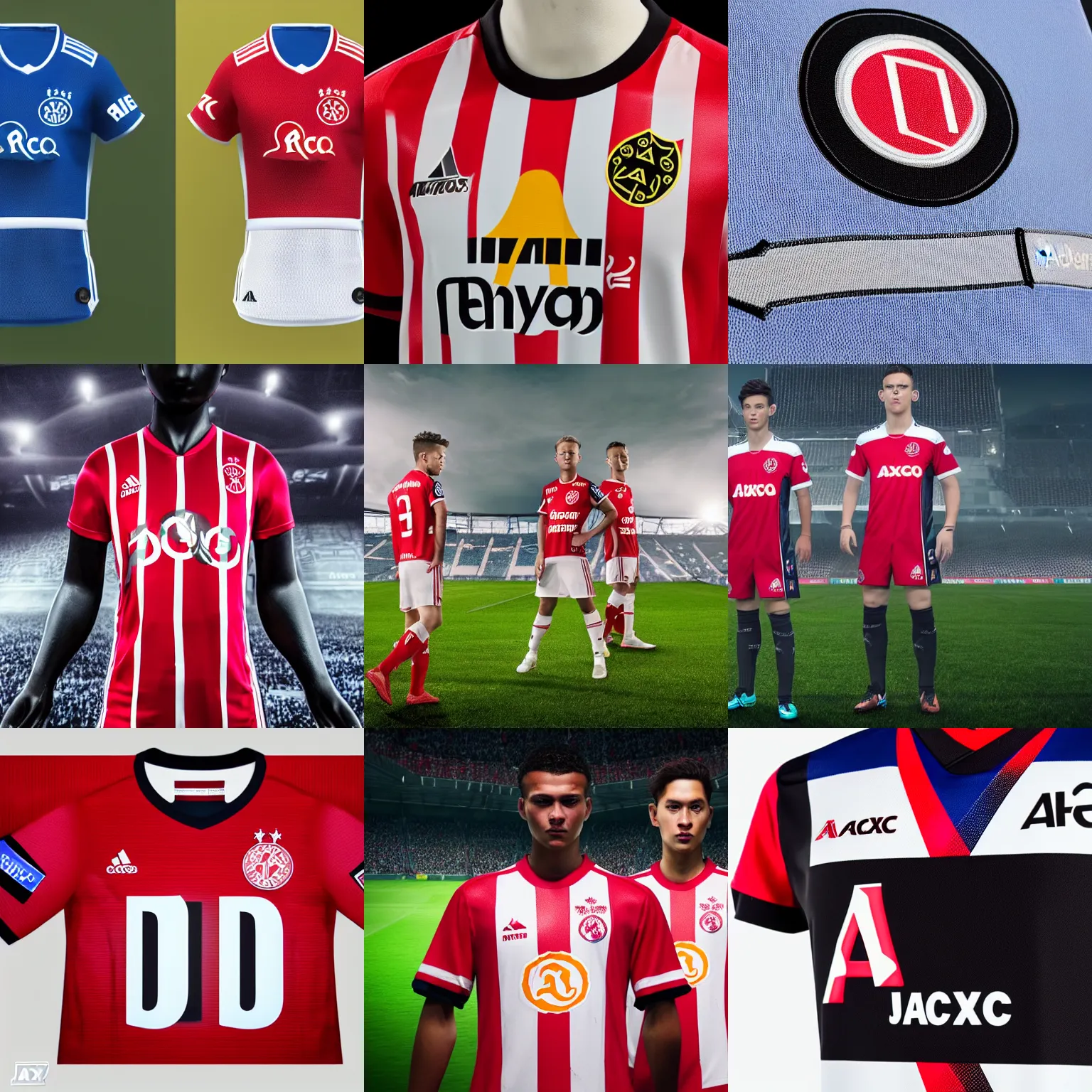 Prompt: AFC Ajax kit with the Pokémon-logo in the middle, photography, hyperrealisic, 4K HD, highly detailed, close-up