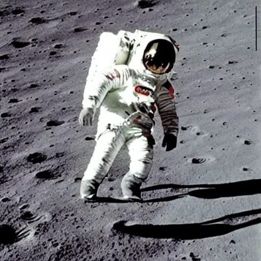 Image similar to grainy 1 9 7 0 s nasa photograph of an astronaut doing the moonwalk dance on the moon, astronaut sliding backwards dance on the moon, side angle