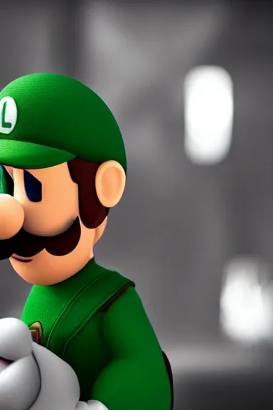 Image similar to very very intricate photorealistic photo of a realistic human version of luigi wearing his hat in an episode of game of thrones, photo is in focus with detailed atmospheric lighting, award - winning details