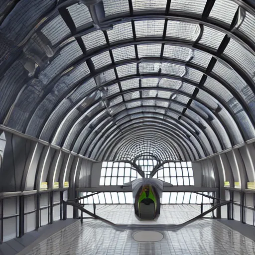 Image similar to elaborate and beautiful train station hall, designed by zaha hadid, bold colored walls, unique architecture, sunbeams unreal engine 5 render, keyshot render, octane render, ultra high detail, ultra realistic, 8k