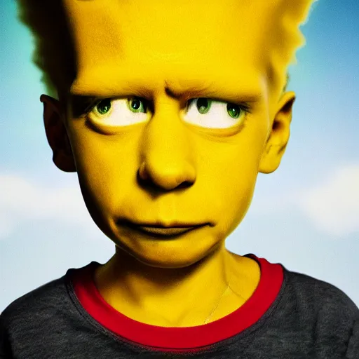 Image similar to stunning award winning hyperrealistic hdr 8 k highly detailed portrait photo of bart simpson as a real human