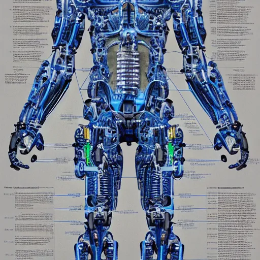 Prompt: A blueprint of a human cyborg, highly detailed, intricate, hyper realistic
