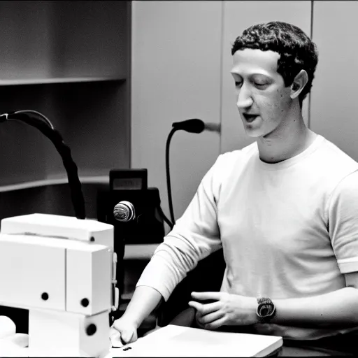 Image similar to photo of miniature Mark Zuckerberg under an electron microscope