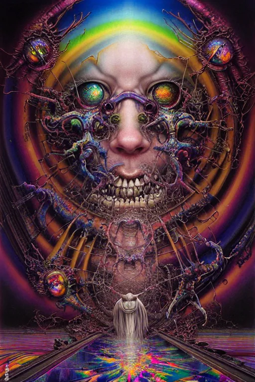 Prompt: realistic detailed image of wrathful glass rainbow nightmare scientist god hdr cinematic action horror by lisa frank, john martin, ayami kojima, amano, karol bak, greg hildebrandt, and mark brooks, neo - gothic, gothic, rich deep colors. beksinski painting, part by adrian ghenie and gerhard richter. art by takato yamamoto. masterpiece