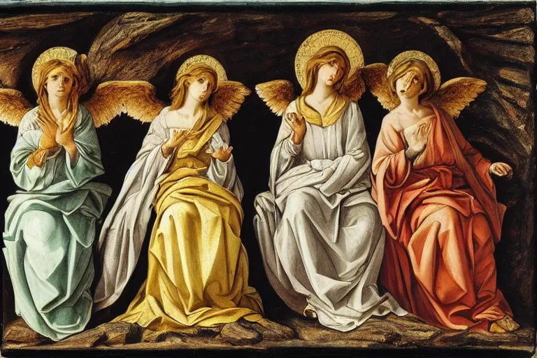 Image similar to the three marys at the sepulchre. 2 angels. giovanni battista gaulli