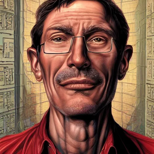 Image similar to a face on portrait of an engineer, by glenn fabry and jason edminston