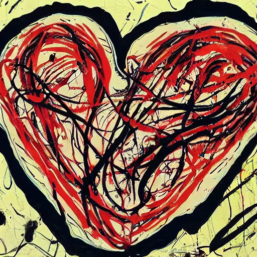 Prompt: Jackson Pollock painting of an anatomically correct heart