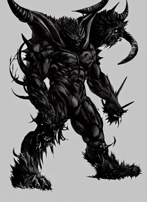 Prompt: A horned shadow demon bear spirit with sharp claws. In style of Yoji Shinkawa and Hyung-tae Kim, trending on ArtStation, dark fantasy, great composition, concept art, highly detailed.