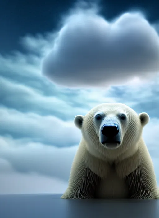 Image similar to a digital painting of a polar bear surrounded by clouds, an ambient occlusion render by mike winkelmann, cgsociety, fantasy art, fractalism, tesseract, rendered in cinema 4 d