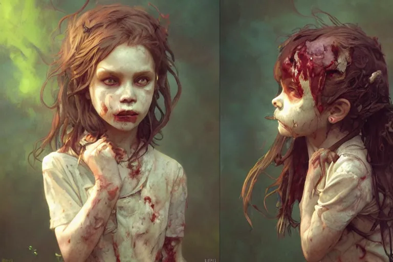 Prompt: Zombie children, highly detailed, digital painting, artstation, concept art, smooth, sharp focus, illustration, art by Krenz Cushart and Artem Demura and alphonse mucha